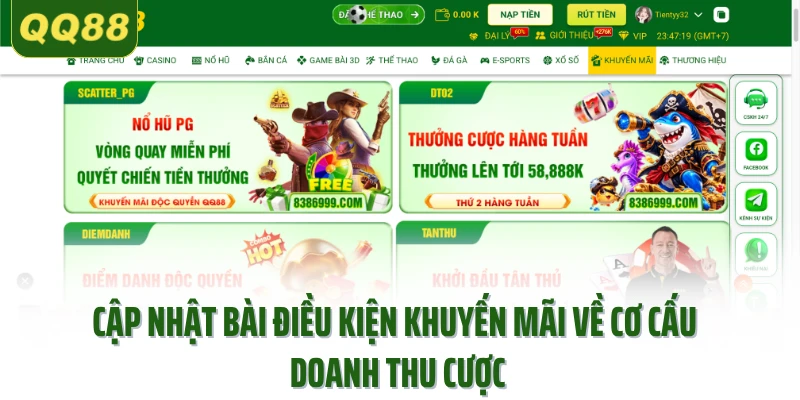 Cập nhật bài điều kiện khuyến mãi về cơ cấu doanh thu cược
